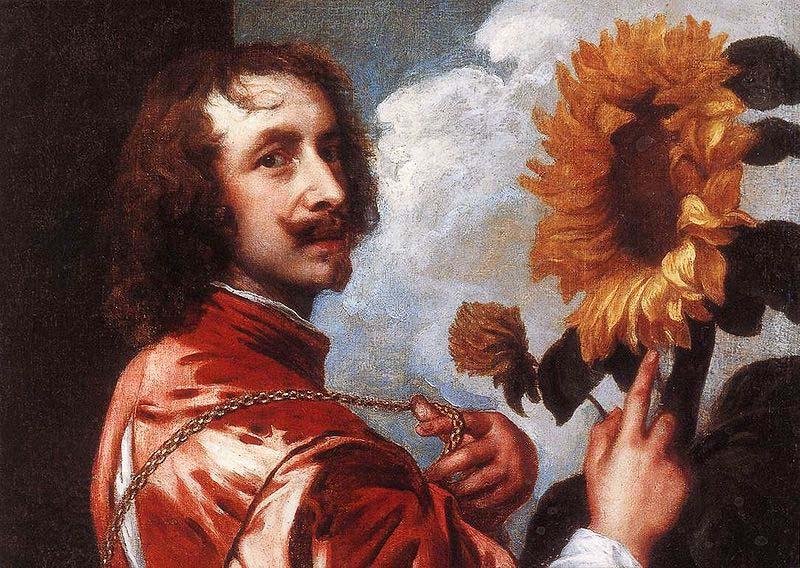 Anthony Van Dyck Self Portrait With a Sunflower showing the gold collar and medal King Charles I gave him in 1633